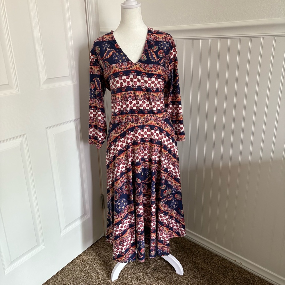 Midi V-Neck Agnes & Dora A-Line Dress with Pockets size 2XL purple and red